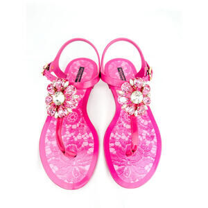 Dolce & Gabbana Fuchsia Crystal-Embellished Flat Sandals (EU 36)